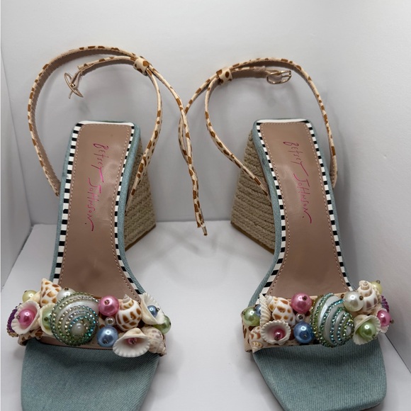 Betsey Johnson Blue and Tan Embellished Heels - Picture 10 of 10